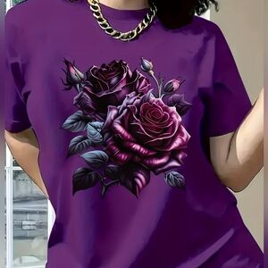 NWT Purple Floral Graphic Women's Top Size Large